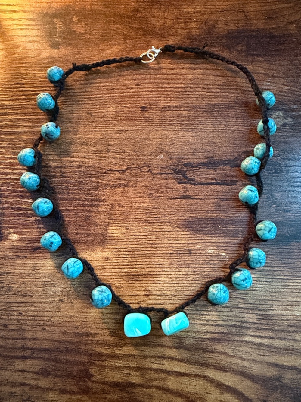 Handmade Turquoise Bead Necklace - Black Cord